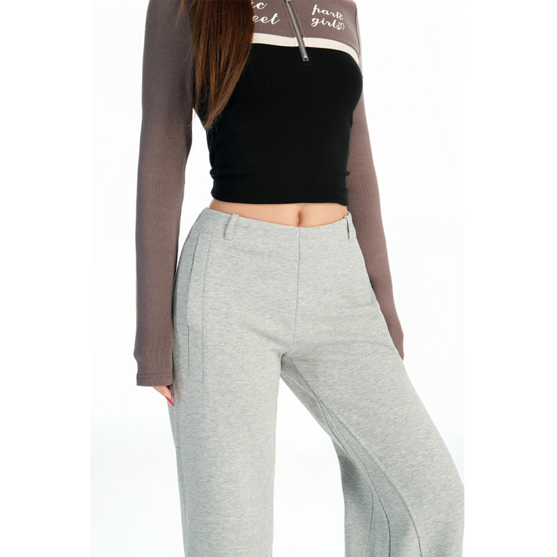 Women's Gray Slightly Flared Casual Waist Loose Pants