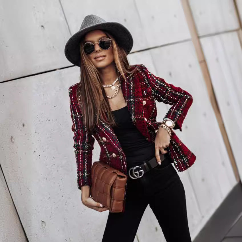 Pretty Women's Long Sleeve Double-breasted Printed Small Suit