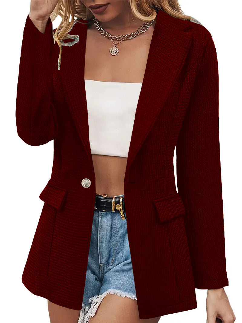 Women's Faux Pocket Casual Fashion Long Sleeve Solid Small Suit
