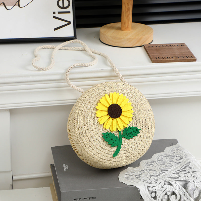 Summer Seaside Flower Straw Hand-woven Female Phone Bags