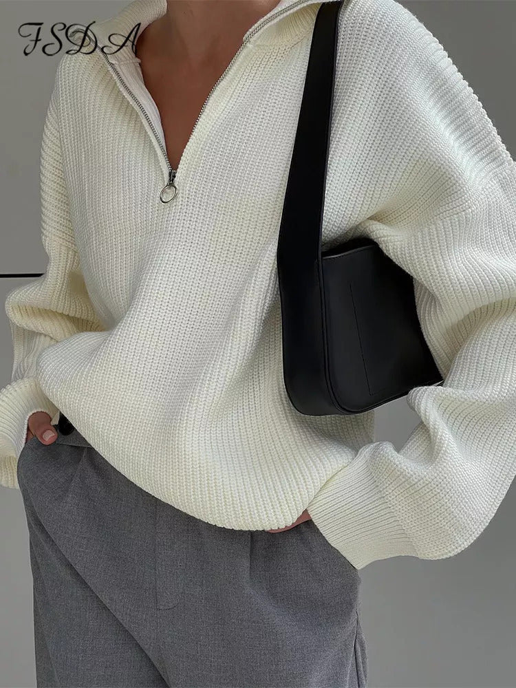 Women's Elegant Loose Zip Casual Knitted Sweaters