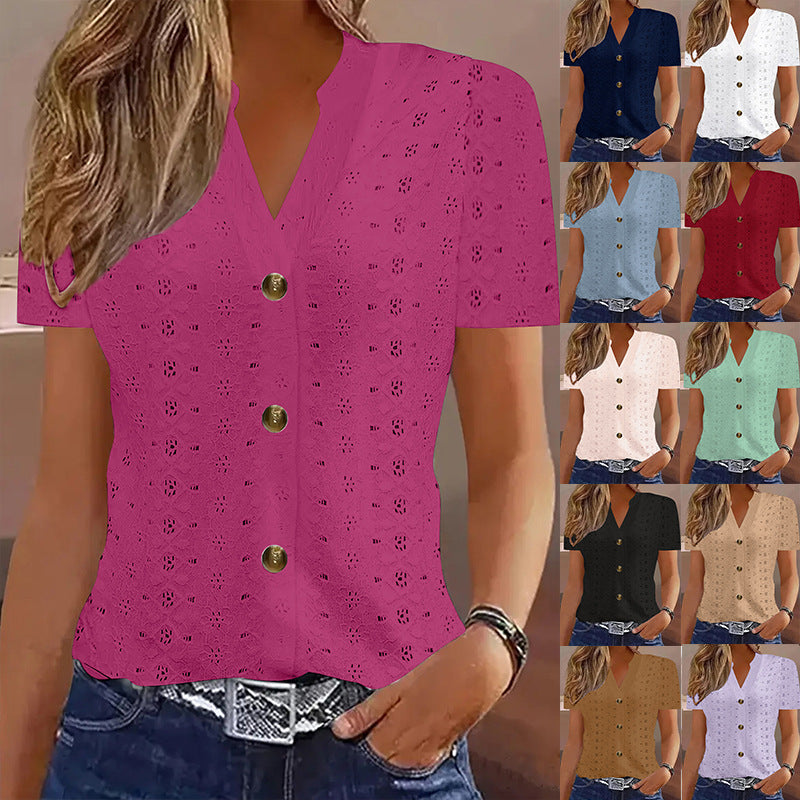 Women's Clothes Fashion Casual Solid Color Buttons Women's T-shirt