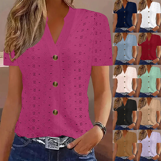 Women's Clothes Fashion Casual Solid Color Buttons Women's T-shirt