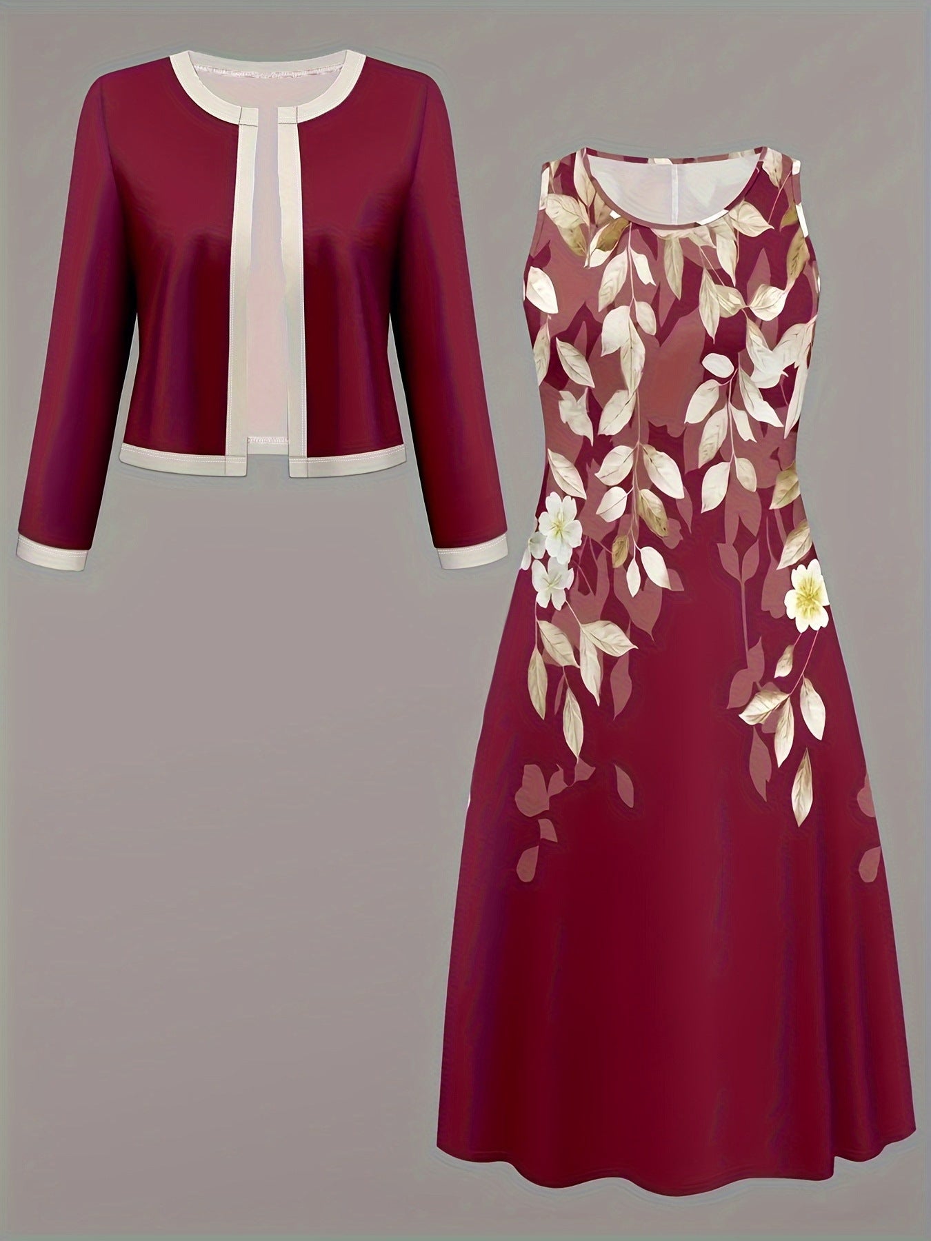 Autumn Print Two-piece Sleeveless Round Neck Suits