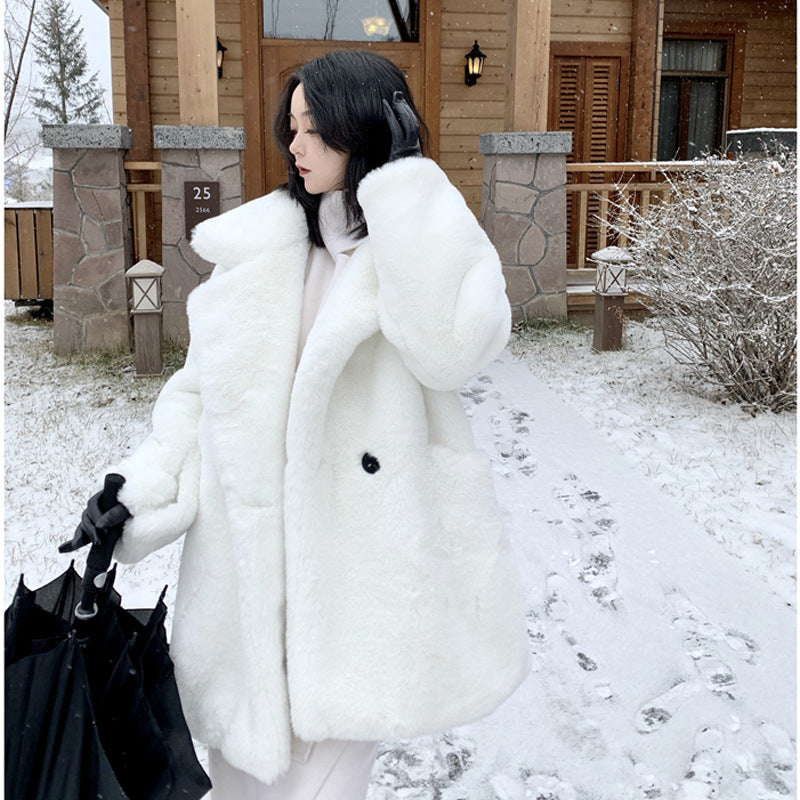 Rabbit Fur Loose Imitation Collar Thick Coats