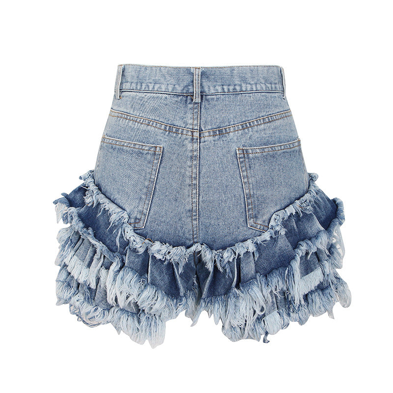 Women's Design High Waist Worn Raw Edge Denim Fashion Casual Pants