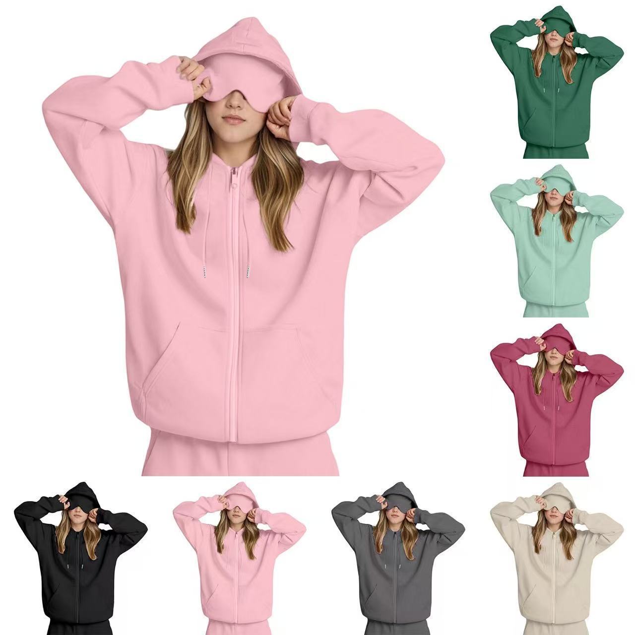 Hooded Eye Mask Home Lazy Pure Color Women's Sweater, Sweater