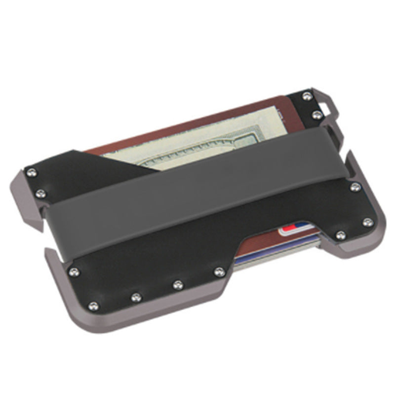 Metal Swiping Leather Stainless Steel Clamp Card Holder