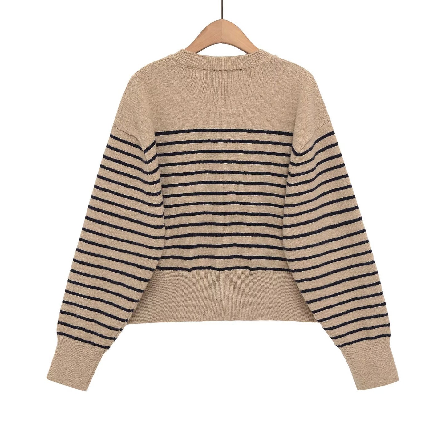 Glamorous Striped Round Neck Pullover Button Knitwear