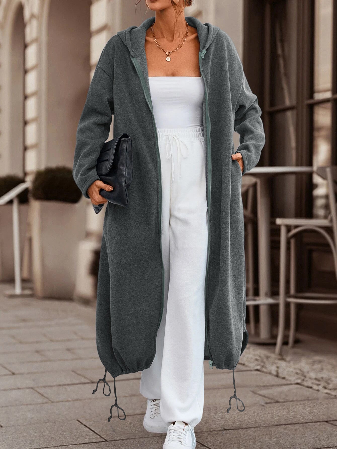 Women's Casual Solid Color Long Hooded With Jackets