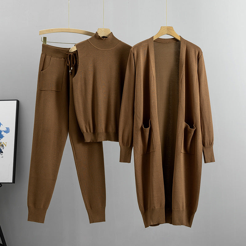 Women's Fashionable Graceful Casual Knitted Three-piece Set Suits