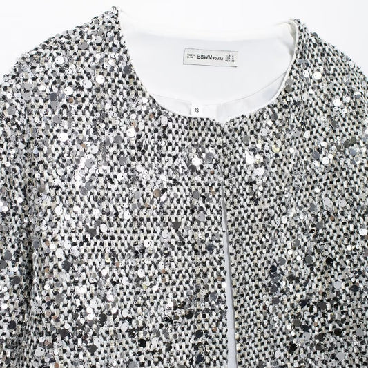 Women's Graceful Fashionable Sequined Woolen Outer Jackets