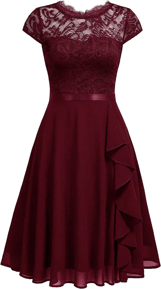 Women's Round Neck Lace Chiffon Hepburn Large Dresses