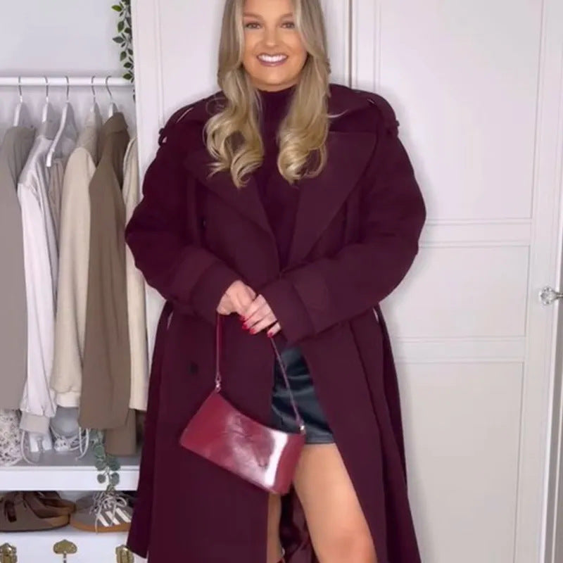 Women's Wine Red Loose Lapel Long Sleeves Jackets
