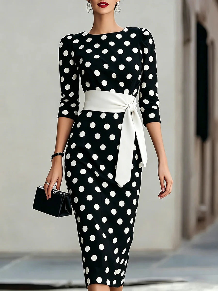 Women's Summer Fashion Elegant Polka Dot Sheath Dress