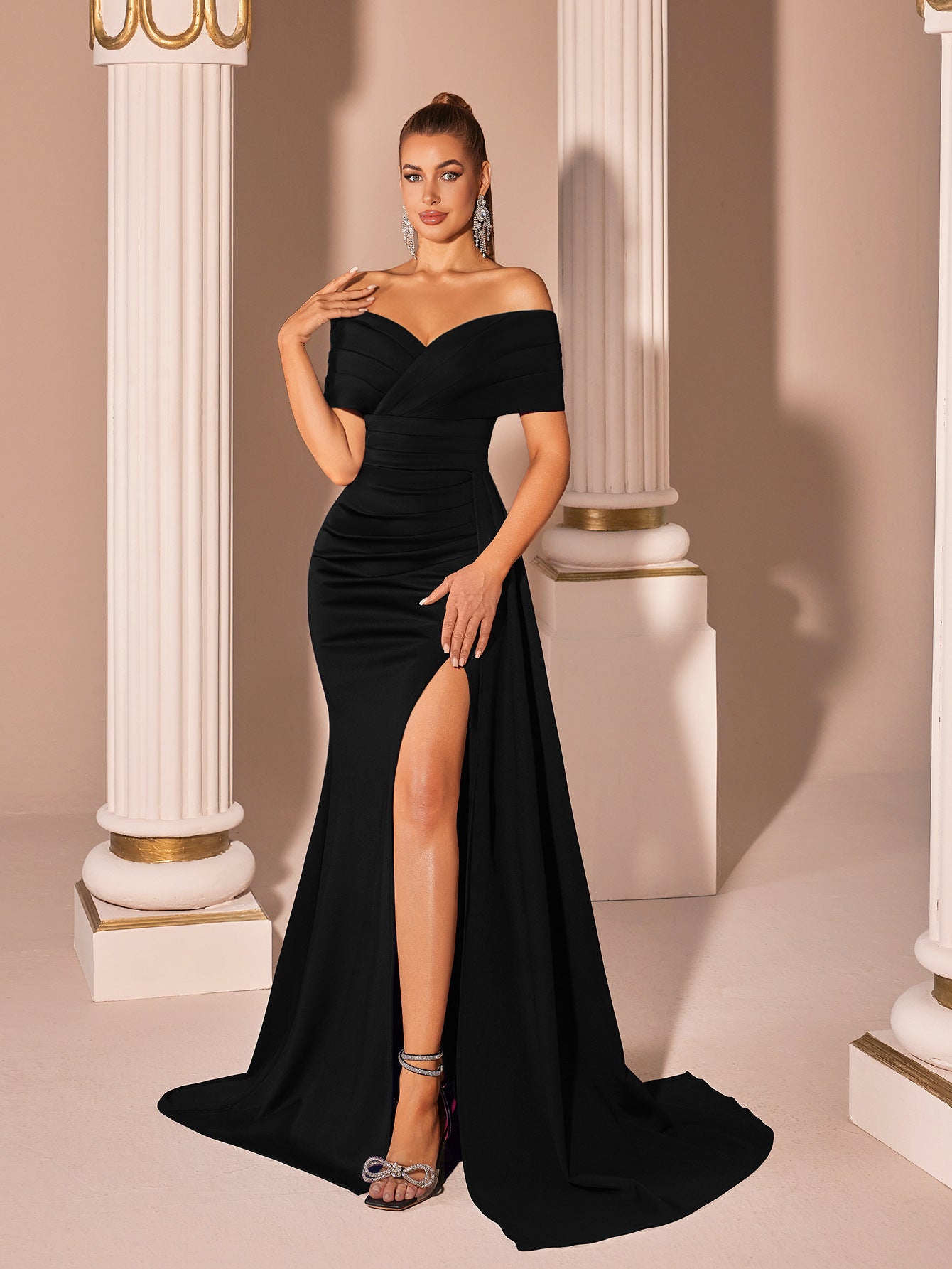 Solid Color Slim Fit Slit Fishtail Dinner Party Host Light Dress