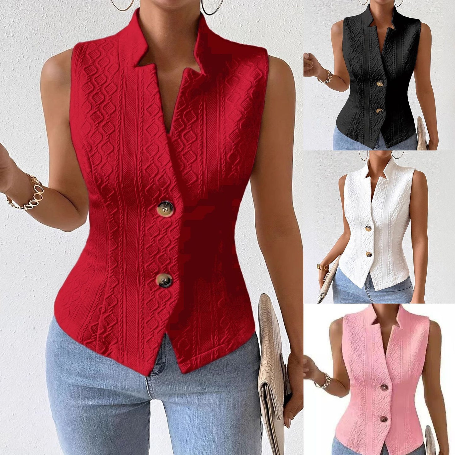 Women's Commuter Button Sleeveless Waistcoat Female Women's Vest