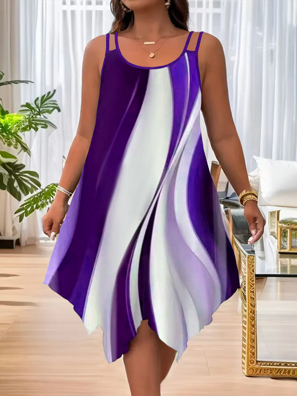 Women's Strap Summer Casual Asymmetric Hem Round Dress