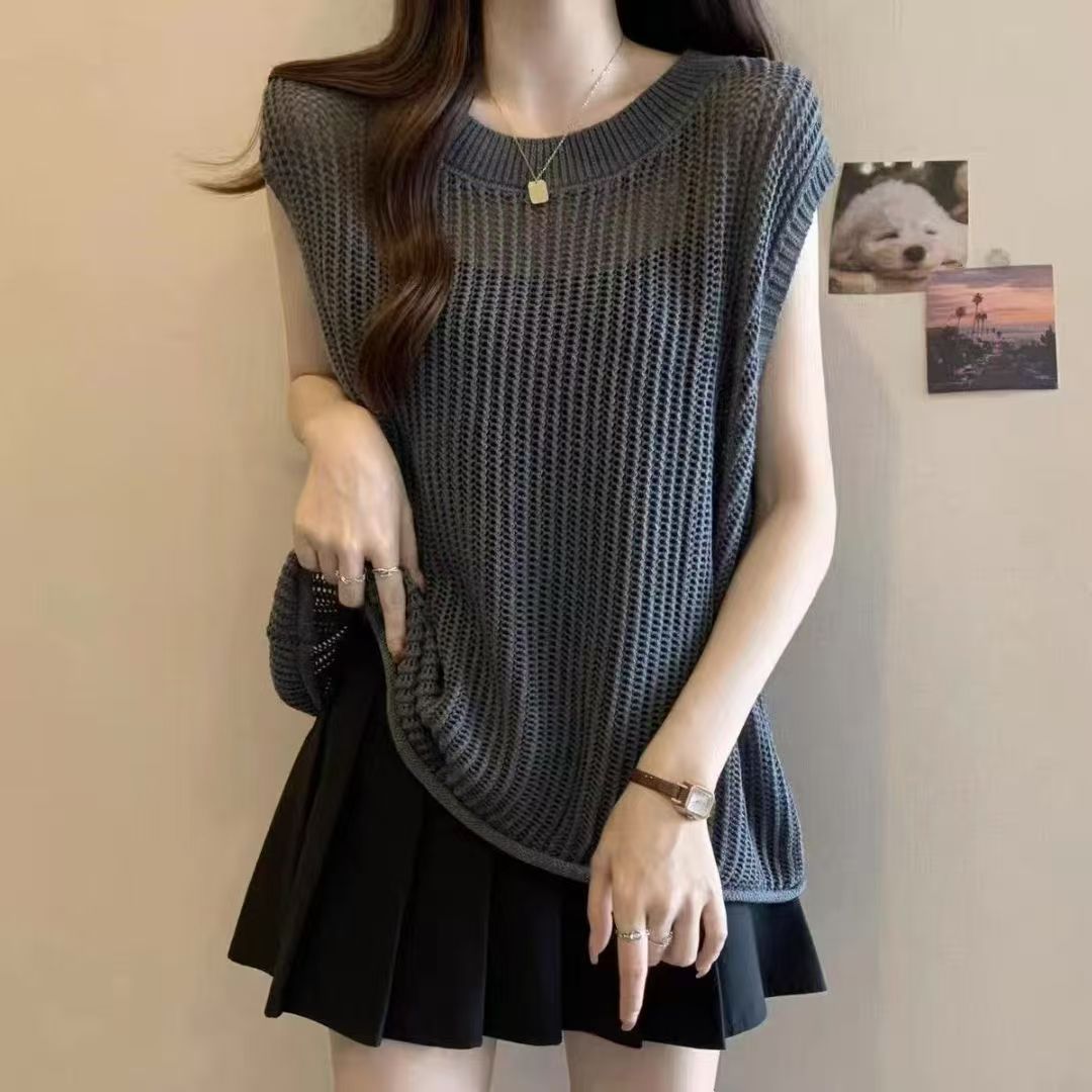 Outer Match Round Neck Sleeveless Waistcoat Sweaters