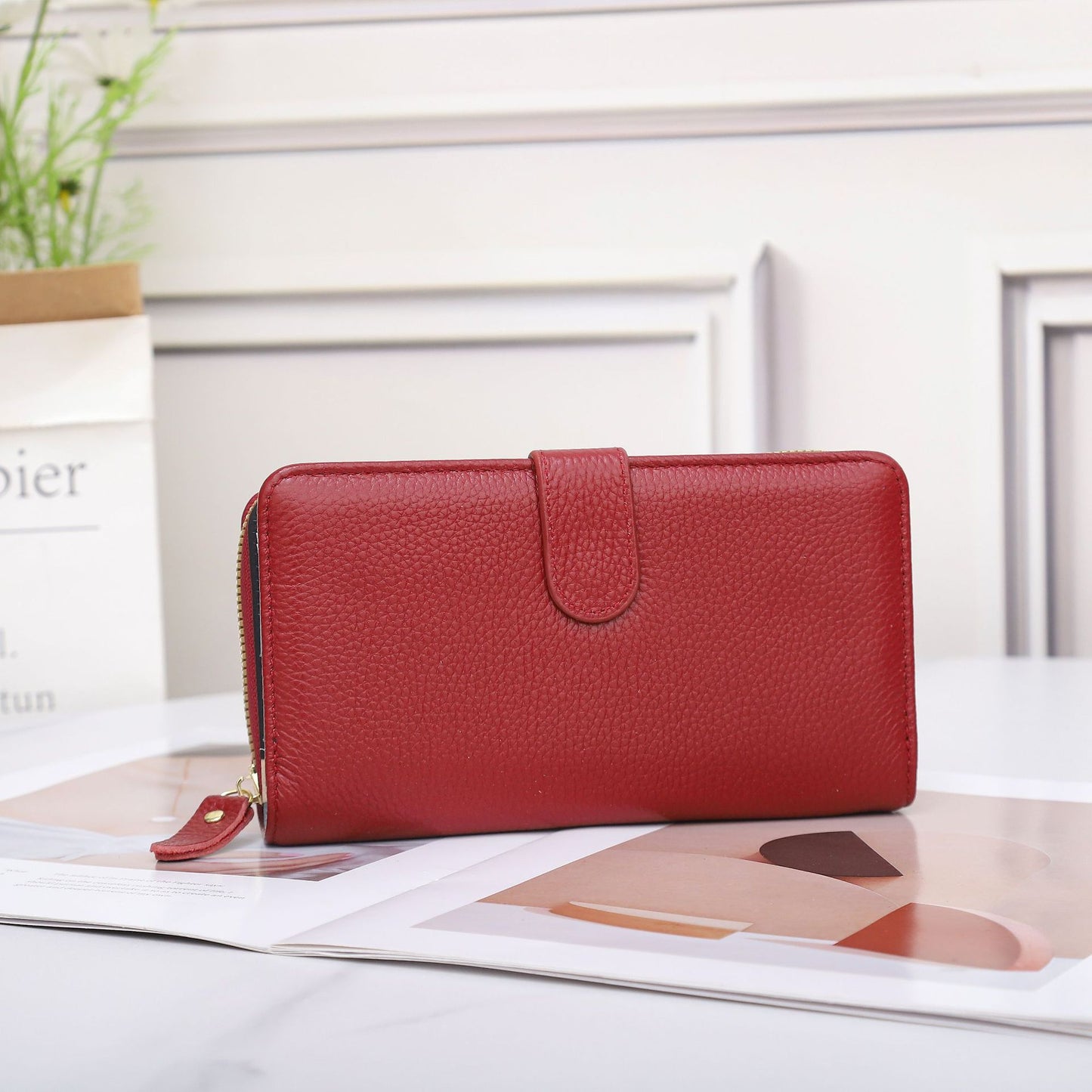 Women's Long Leather First Layer Cowhide Large Ladies Wallets