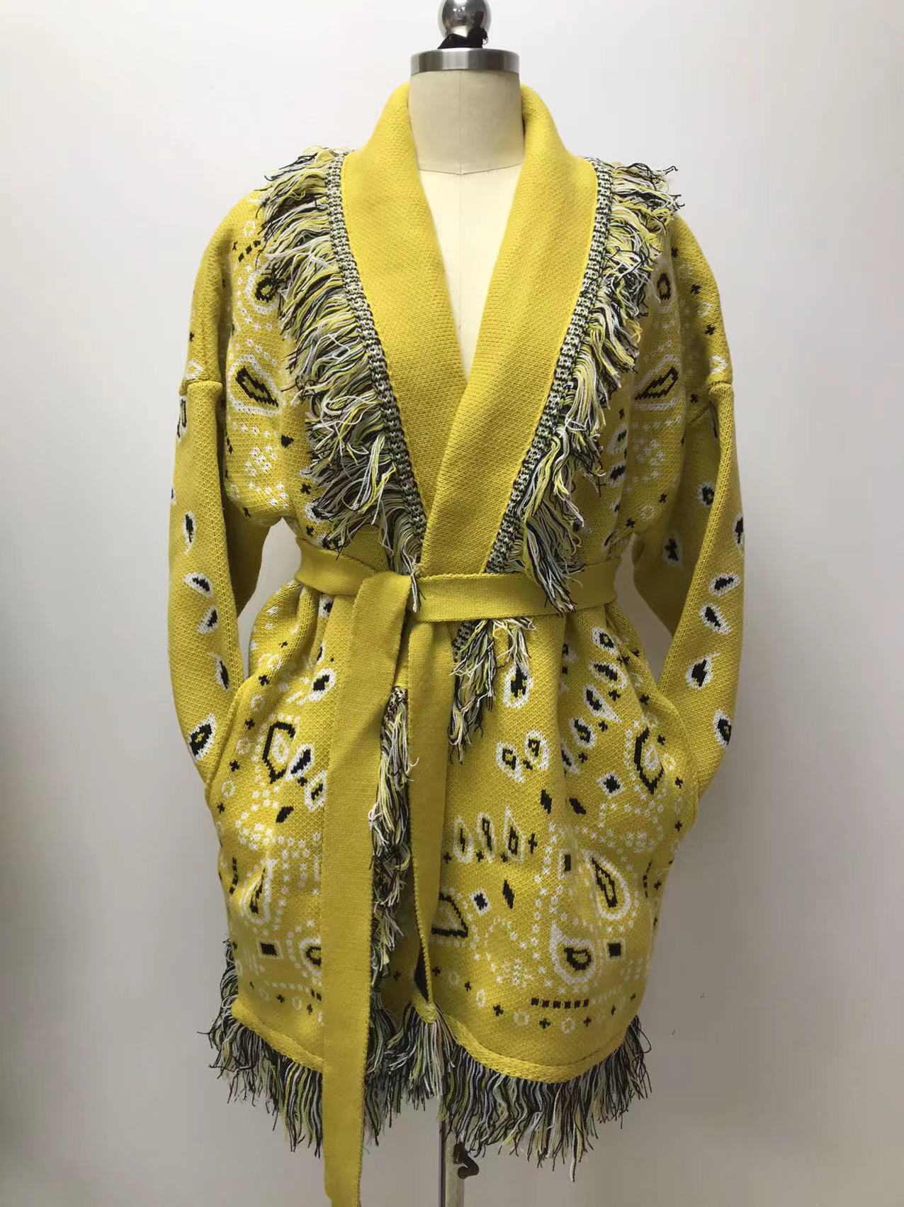 Bohemian Tassel Jacquard Mid-length Loose Lapels Sweaters
