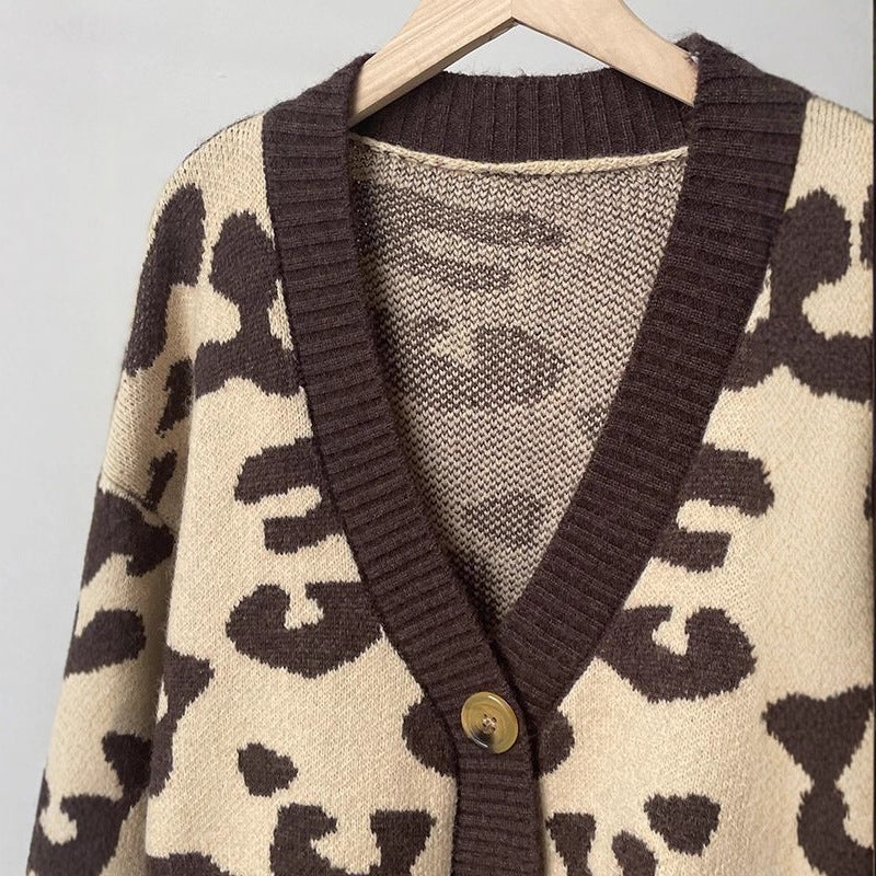 Women's Autumn Idle Style Korean Loose Leopard Knitwear