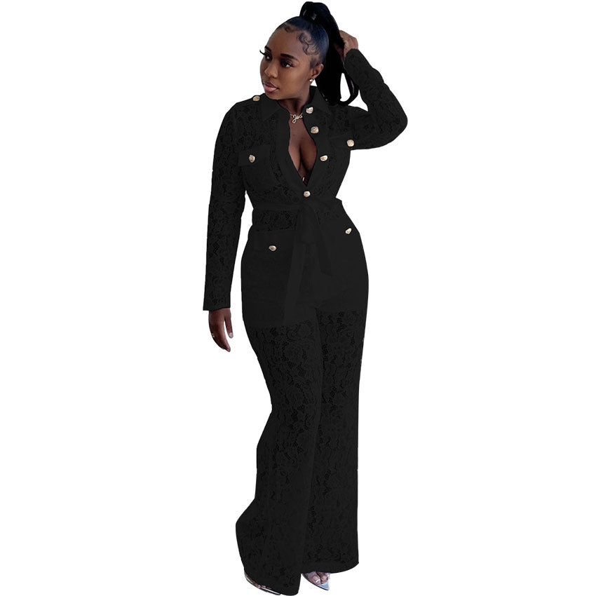 Women's Autumn Fashion Crocheted Lapel Long Sleeve Suits