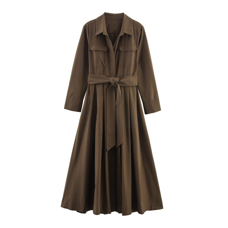 Women's Autumn Fashionable Casual Loose Poplin Shirt Dresses