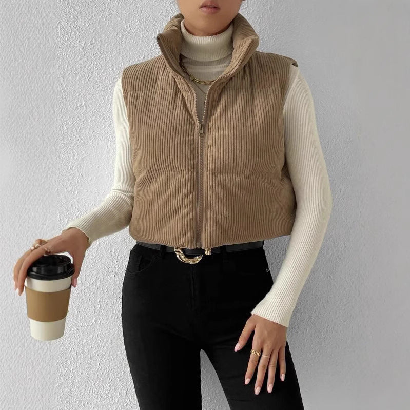 Fashion Solid Color Stand Collar Zipper Vests