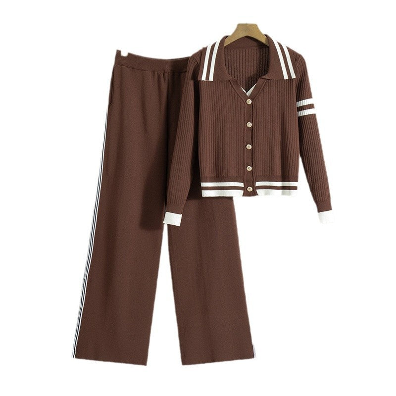 Women's Contrast Color Knitted Autumn High Waist Wide Jackets