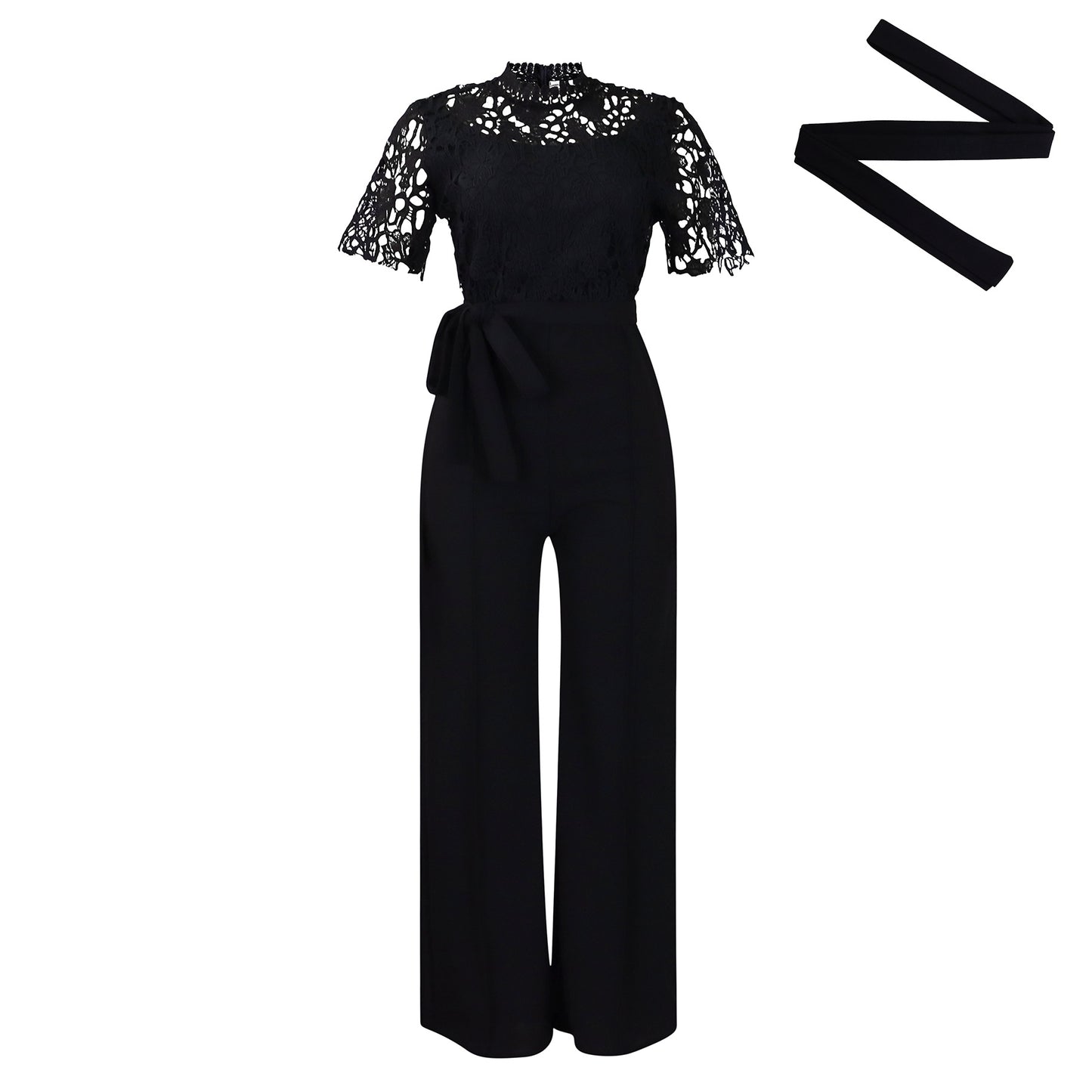 Women's Lace Cutout Sleeve High Waist With Pants