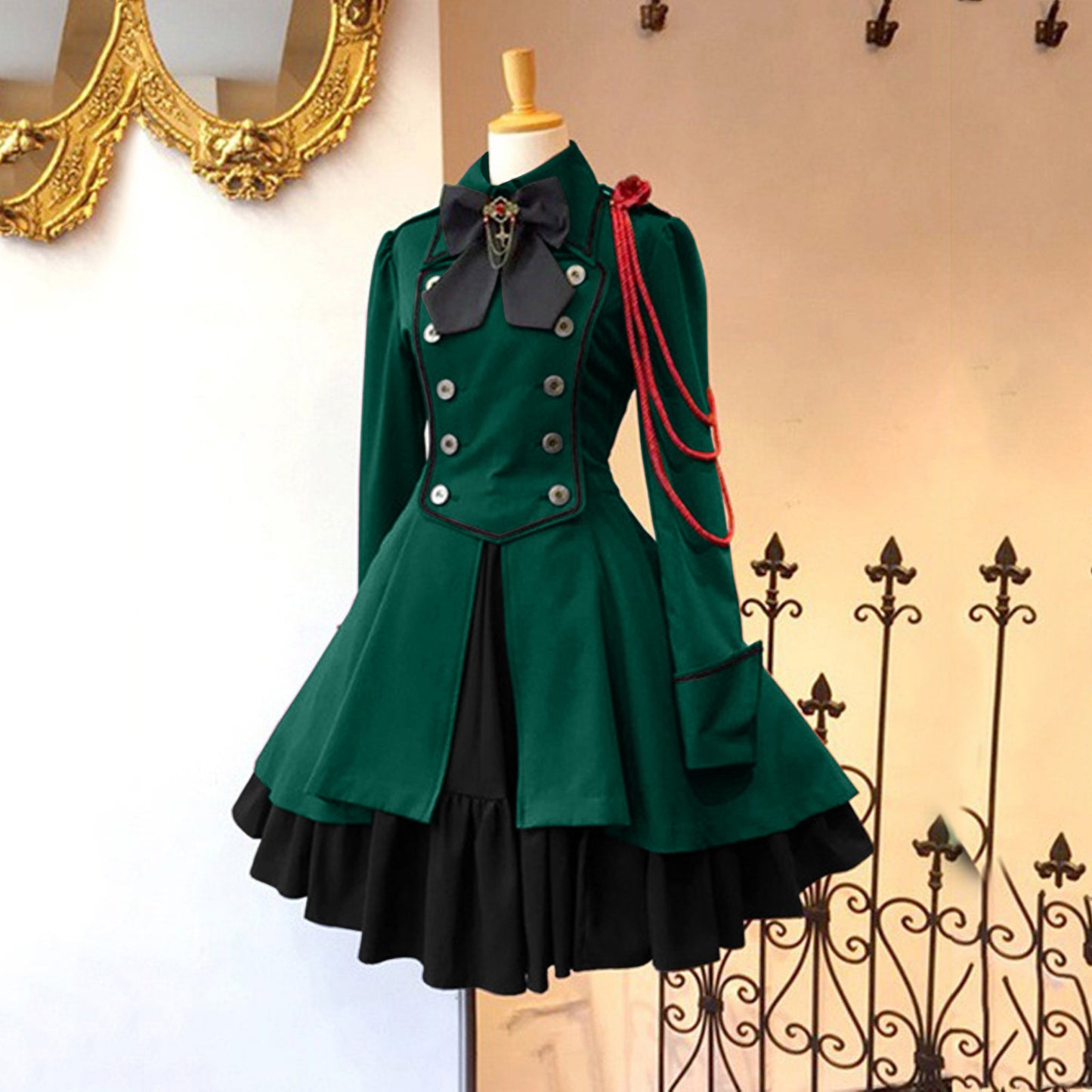 Renaissance Vintage Bow Long Sleeve Ruffled Dress Dresses