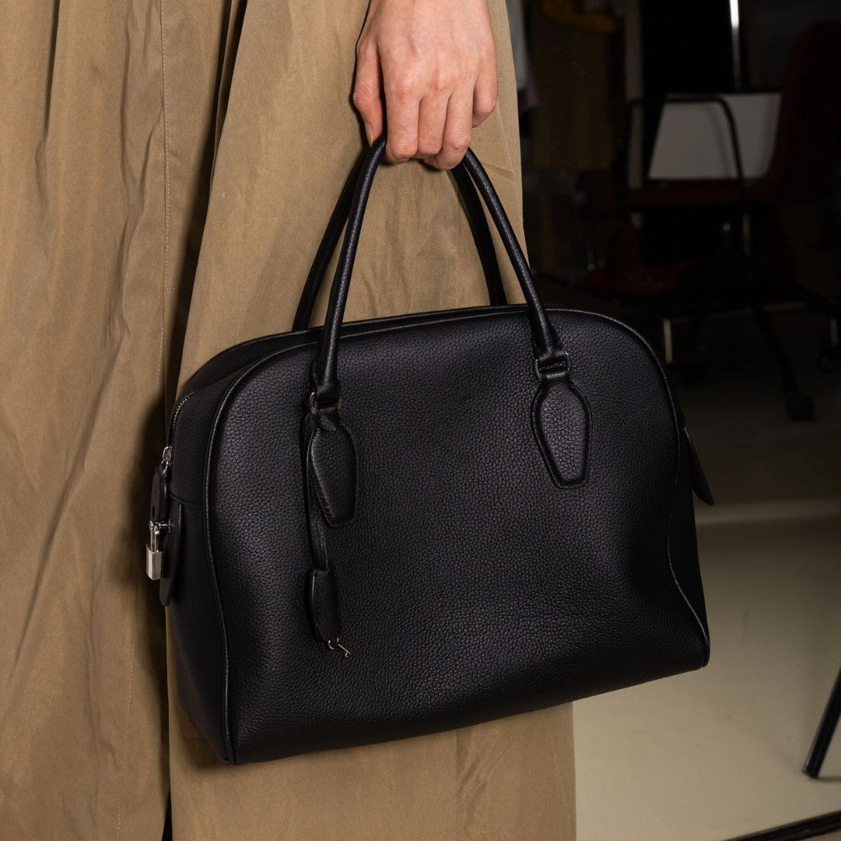 High-grade First Layer Cowhide Bowling Large Handbags