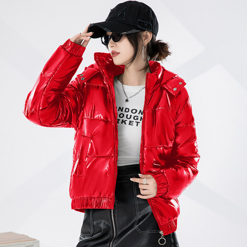 Women's Glossy Hooded Fashion Winter Korean Style Coats