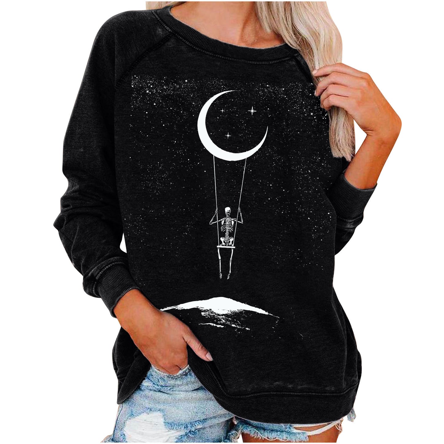Women's Winter Loose Halloween Skull Funny Printed Women's Sweater, Sweater