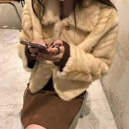 Women's Korean Style High-grade Gold Leaf Mink Environmental Protection Coats