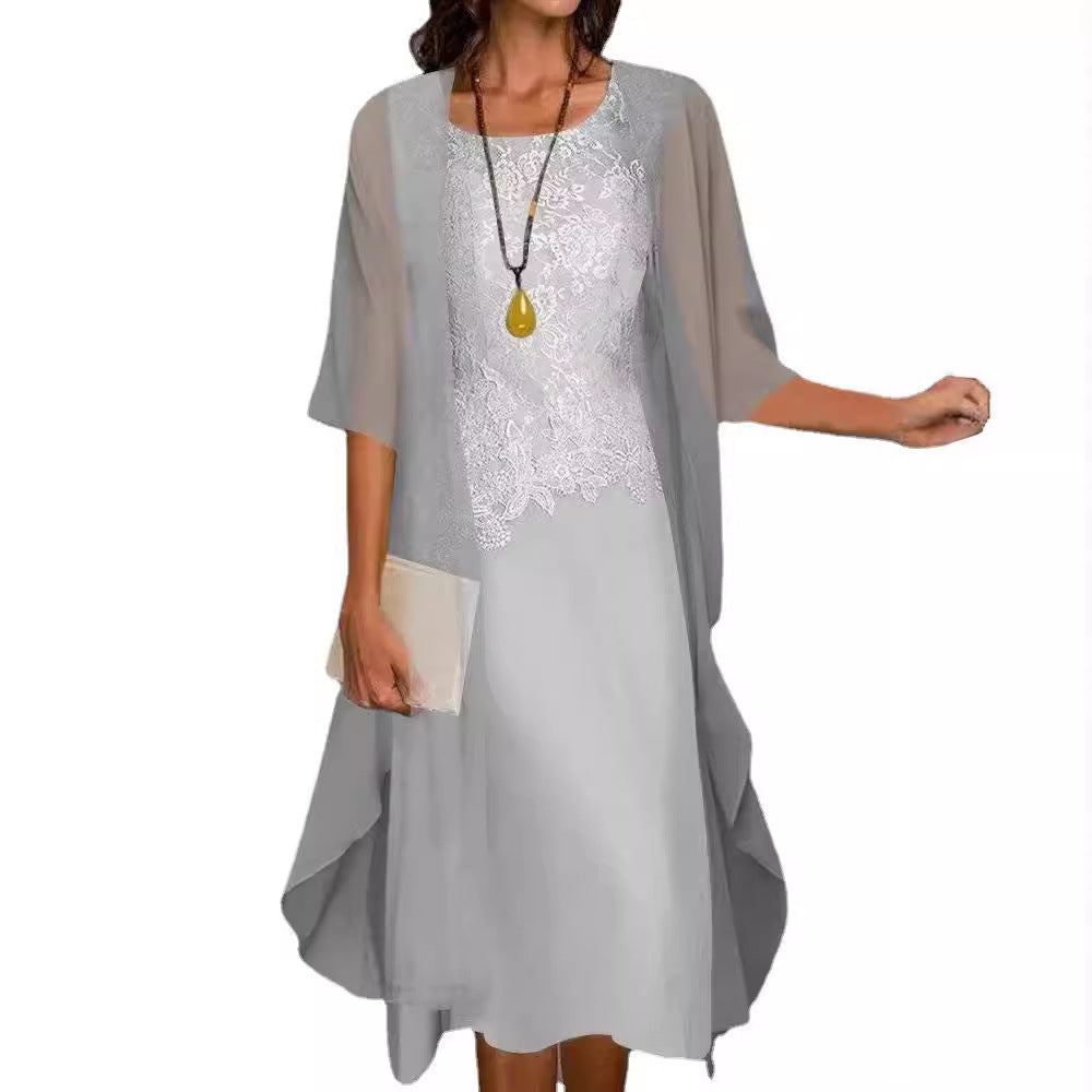 Lace Chiffon Solid Color Dress Two-piece Fashion Casual Suit