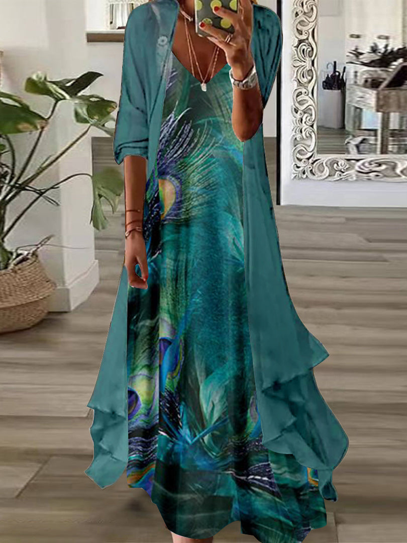 Summer Long Sleeve Loose Floral Totem Dress
