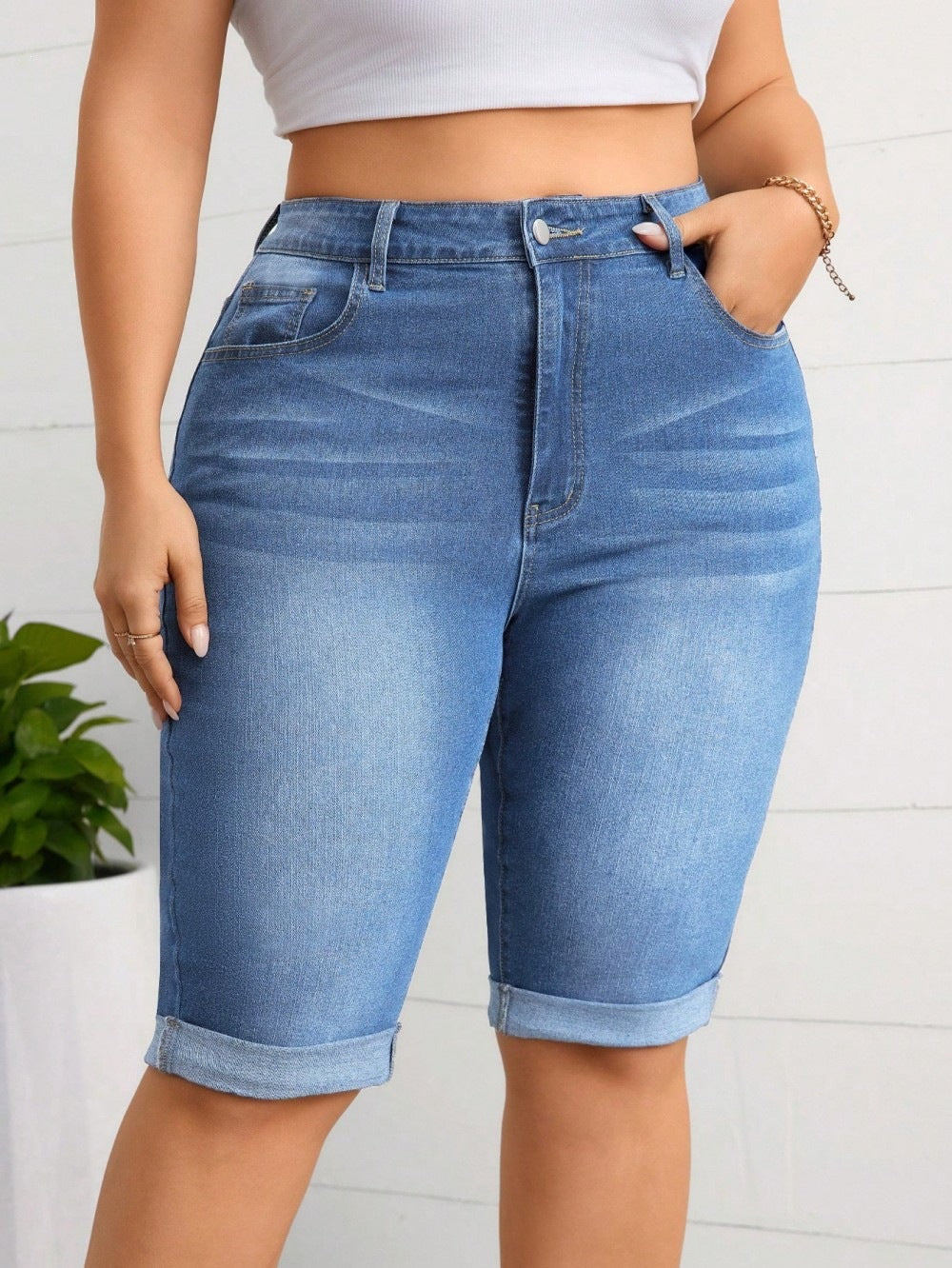 Washed Blue Stretch Denim Figure Flattering Women's Jeans