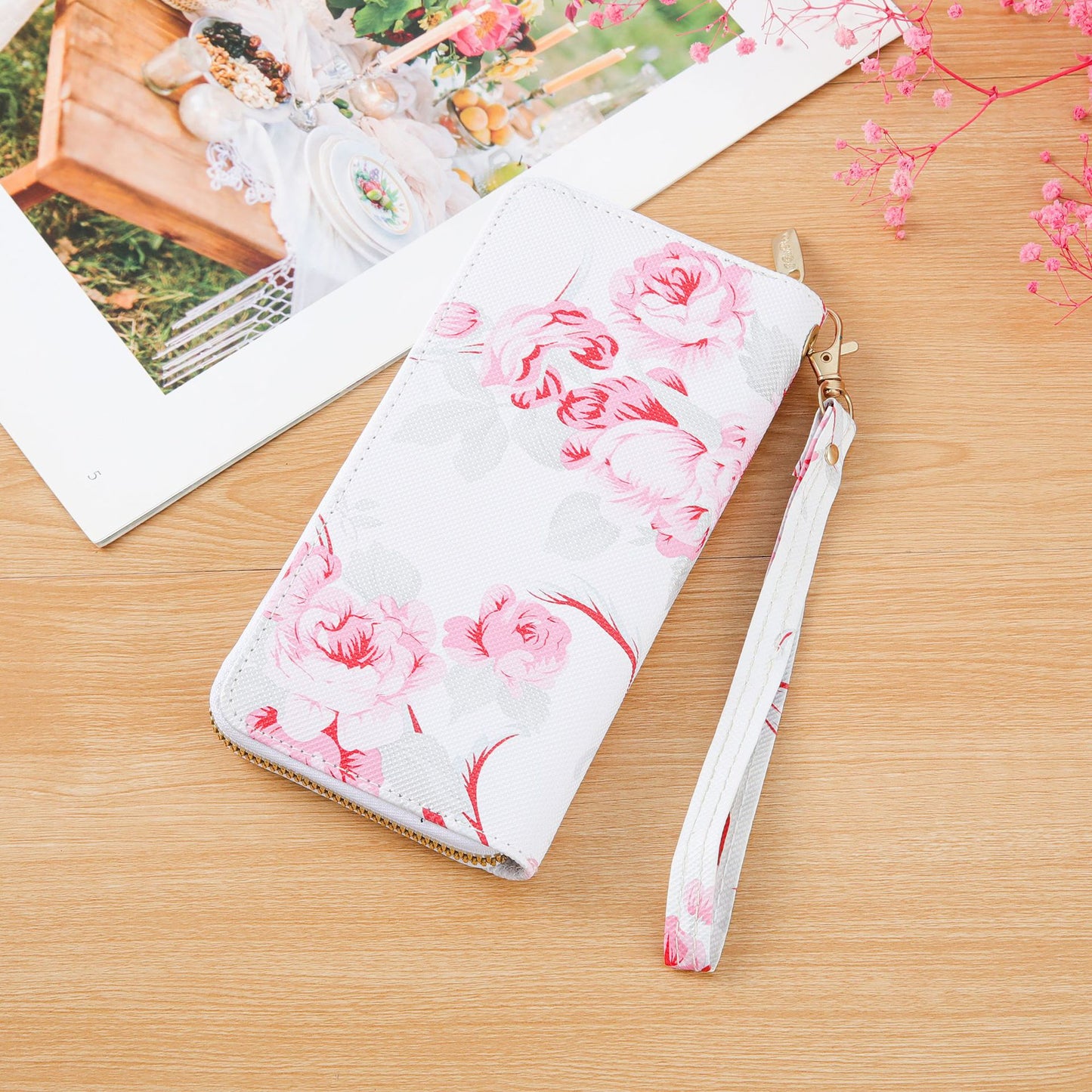 Women's Long Single-layer Printed Rose Mobile Clutch Ladies Wallets