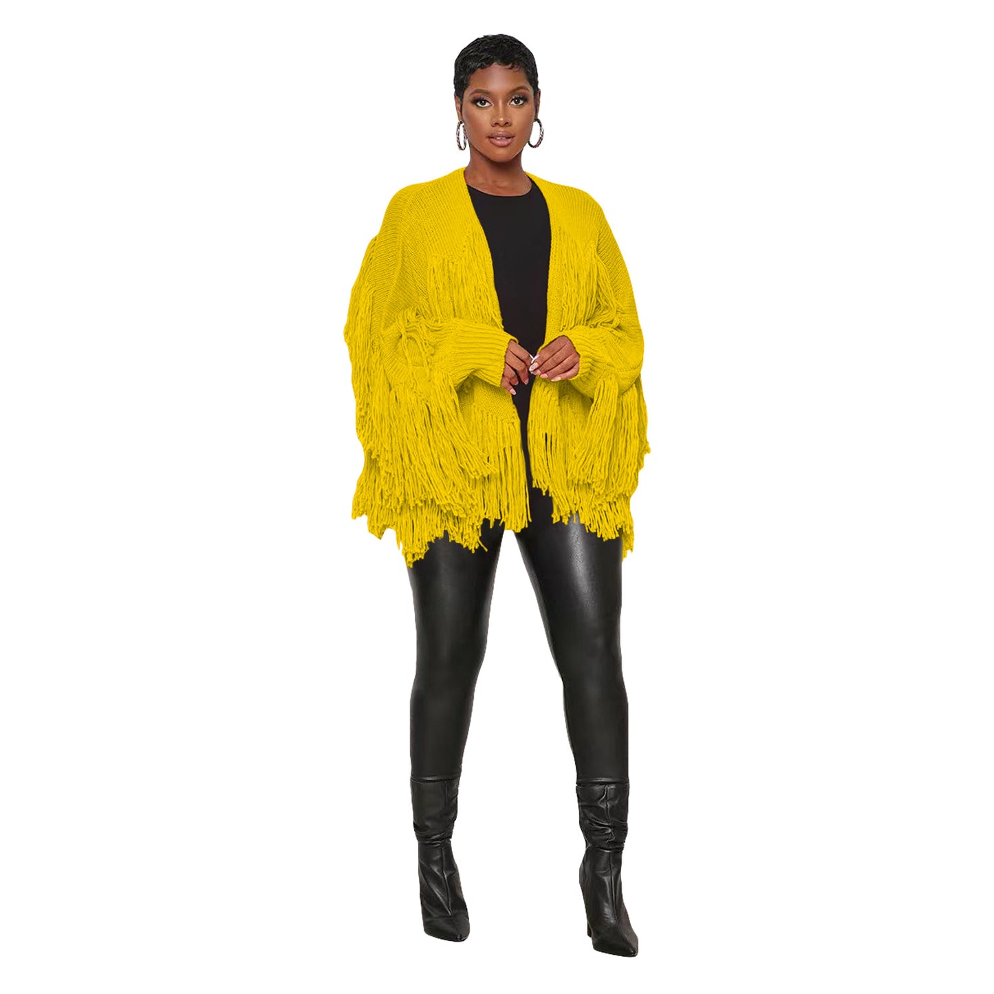 Women's Classy Solid Color Knitted Tassel Coats