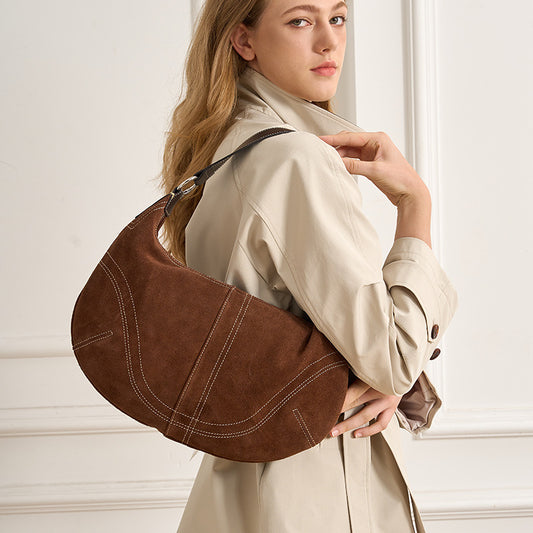 Women's Large Capacity Light Luxury Cowhide Single Armpit Bags