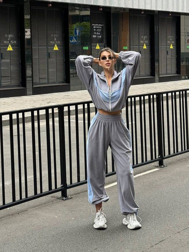 Women's Casual Sports Zipper Trousers Two-piece Set Suits