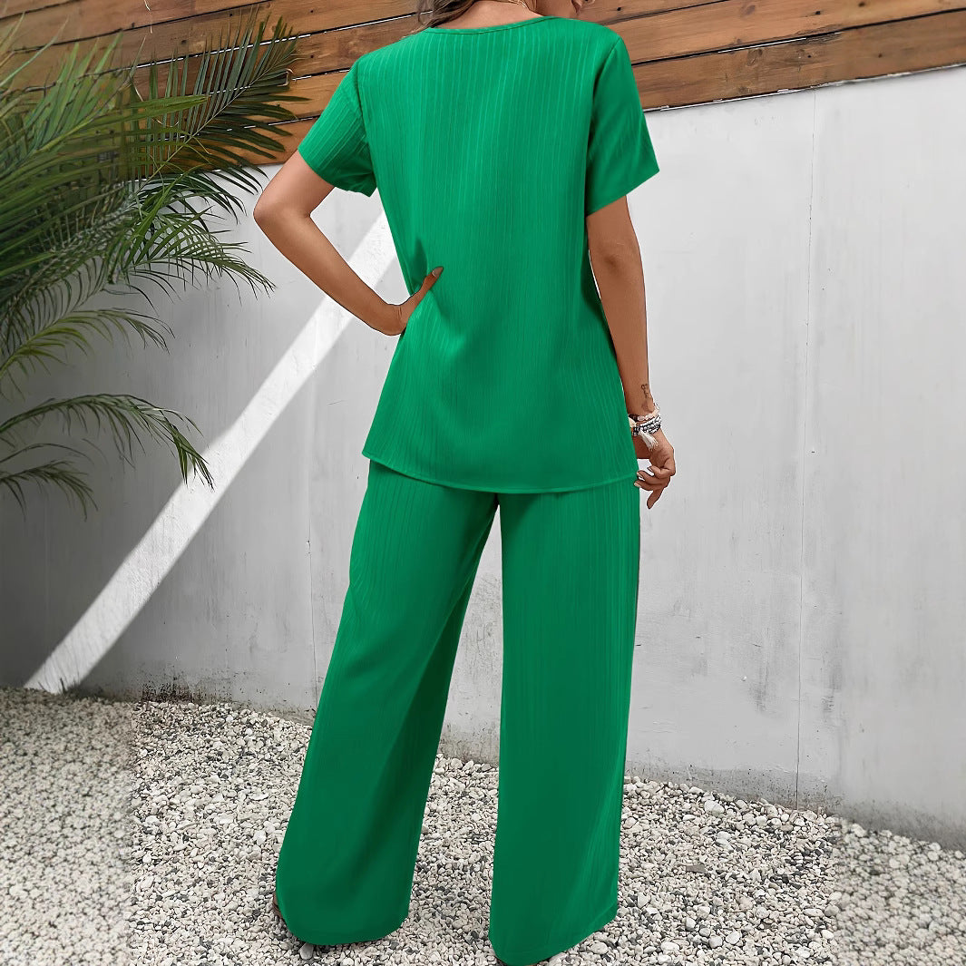 Women's Summer Two-piece Sleeve Round Neck Loose Fashion Casual Suit