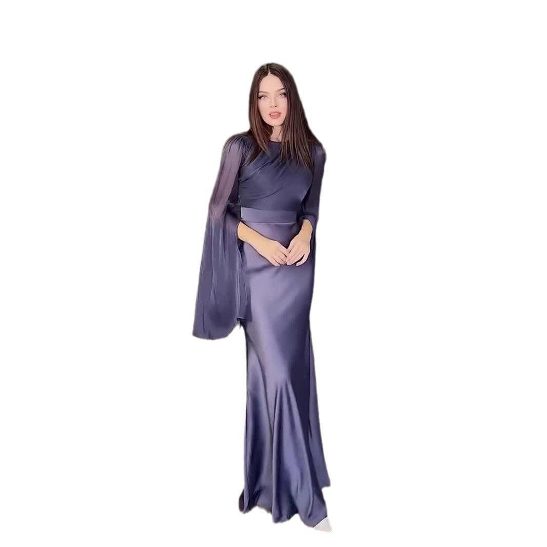 Yarn Large Swing Sleeve Length Satin Dresses