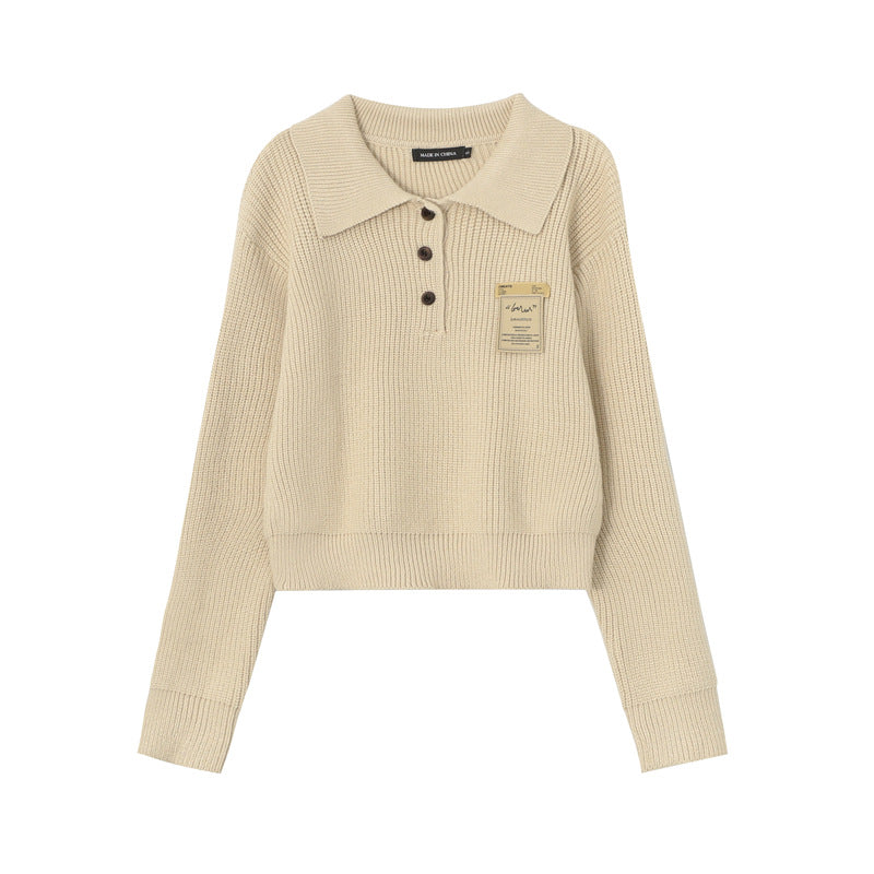 Women's Color Lapel Korean Style Idle Minimalist Design Knitwear