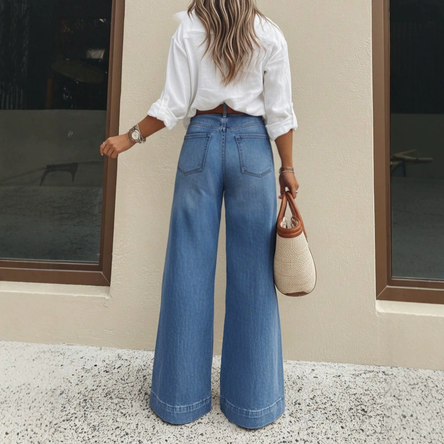 Fashion Retro Washed Wide Leg Loose Slimming Jeans