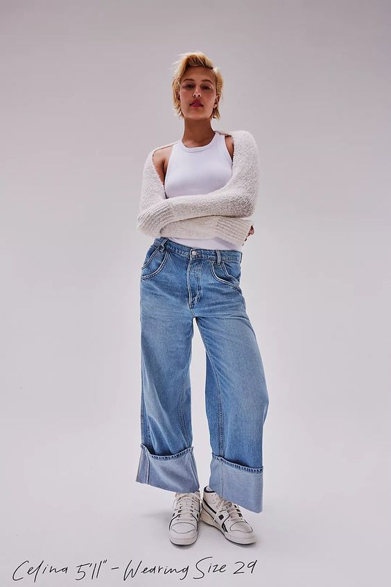 Women's American Style Retro Washed Figure Flattering Curling Loose Women's Jeans