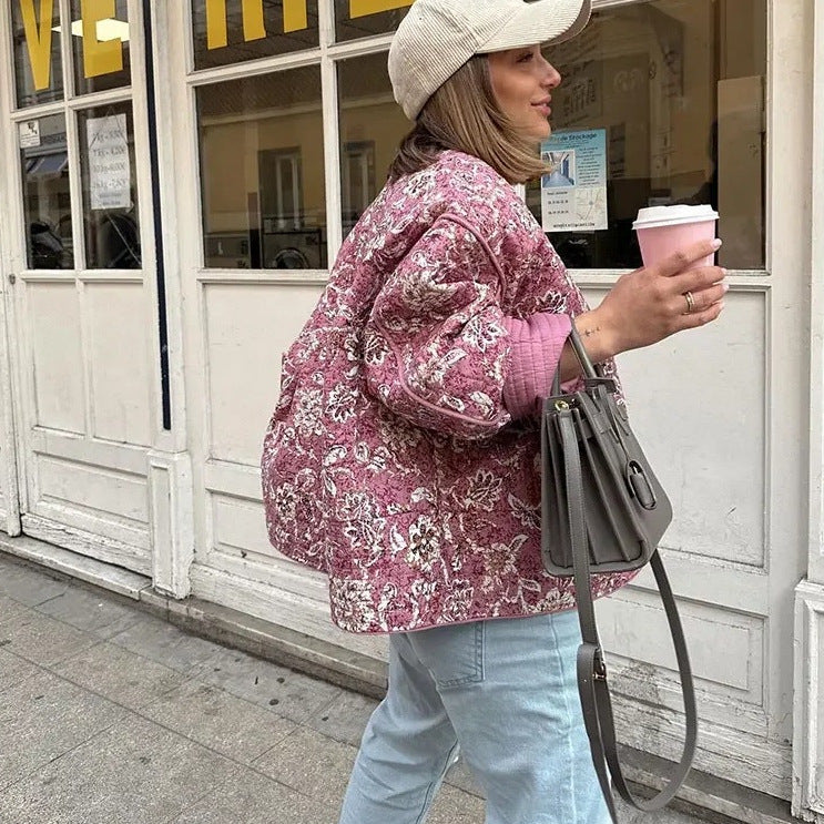 Women's Pretty Round Neck Flowers Print Jackets