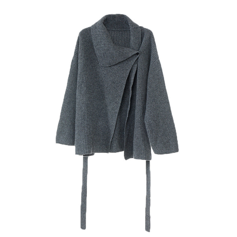 Women's Loose Lazy Style Thick Wool Knitted Turn-down Sweaters